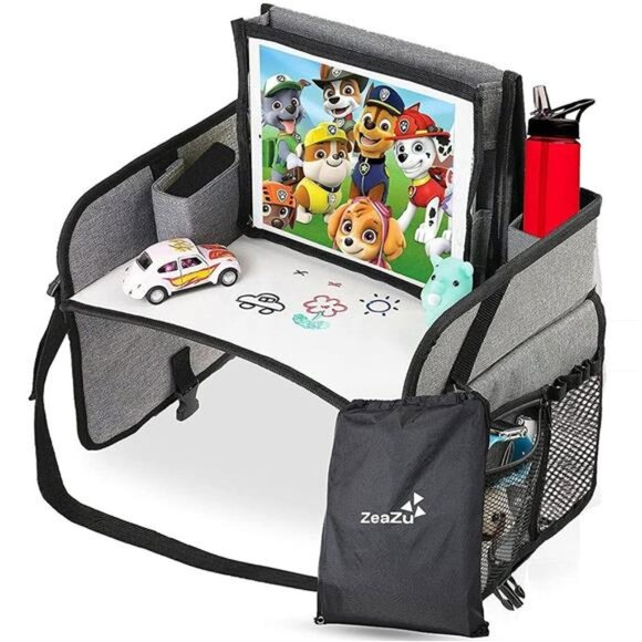 Kids Travel Tray with Bag Toddler Car Seat Tray, Foldable Lap Travel Table Desk
